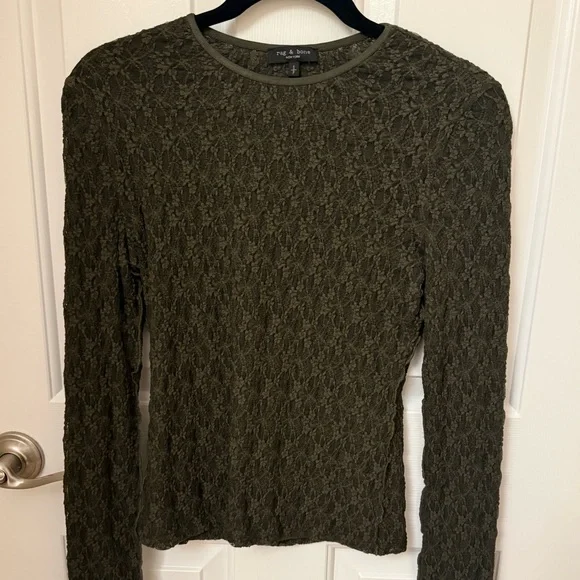 rag & bone Ellie Lace Top Long Sleeve Blouse - Olive - Picture 2 of 3